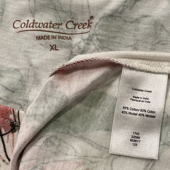 COLDWATER CREEK Floral Print T-Shirt - Cream/Multi- XL - Picture 5 of 5